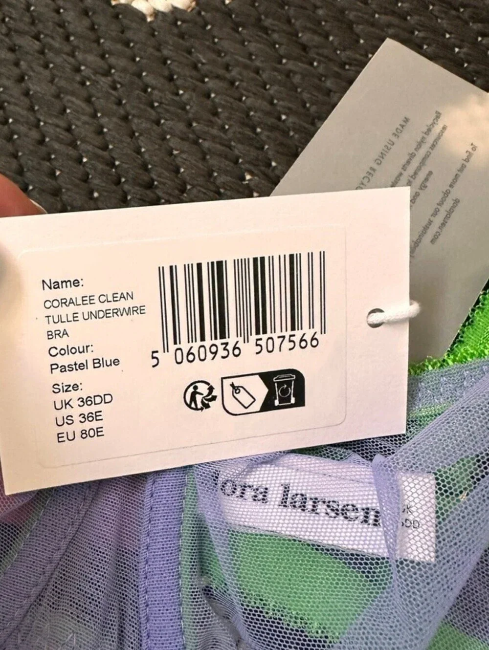dora larsen Mesh Bra Set -Corelee Clean Tulle‎ Pastel Blue 36DD/ Thong Size 4